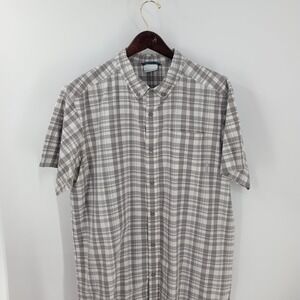 Columbia Short Sleeve Classic Cotton Plaid Button Down Shirt Gray White Size XL